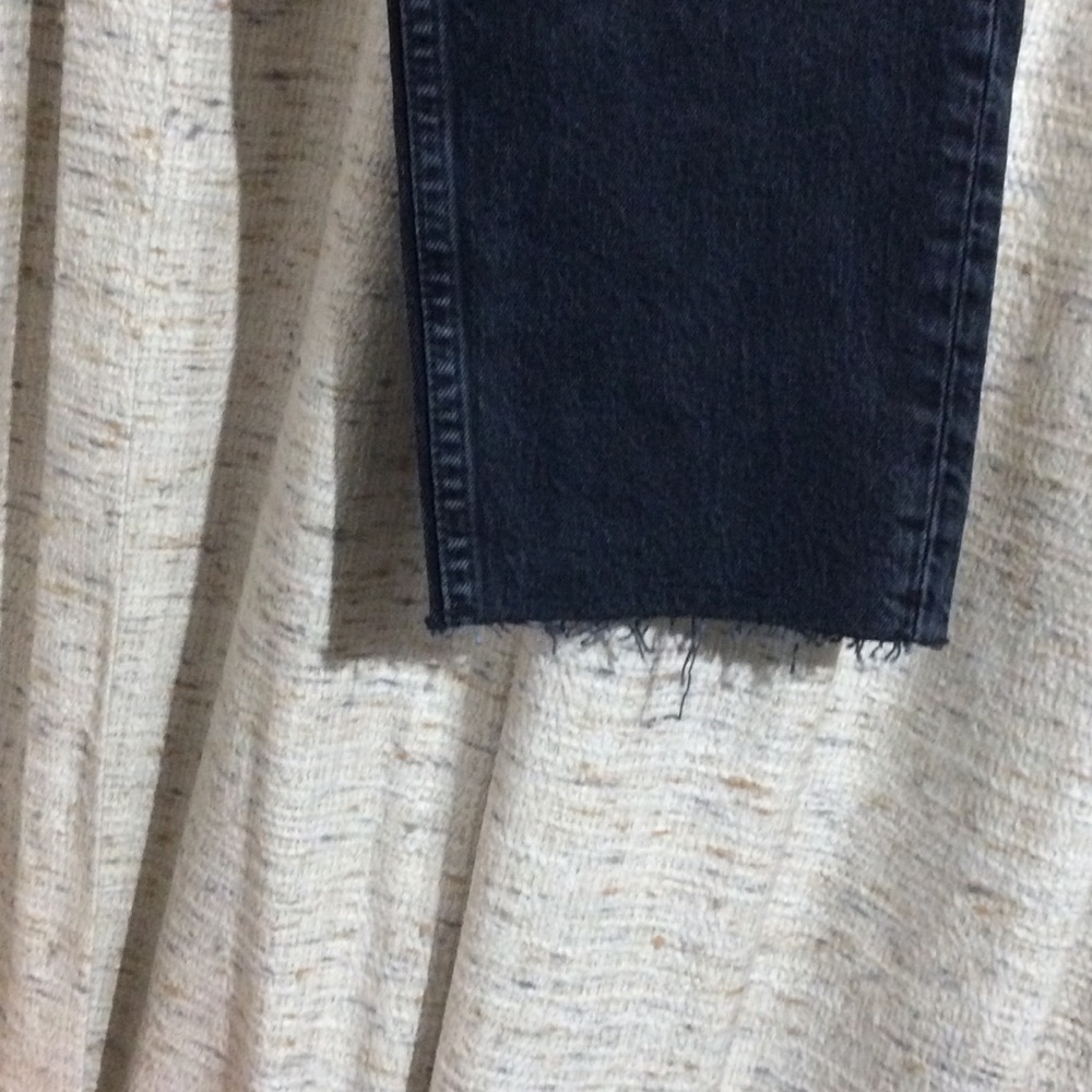 Topshop Raw Hem Crop Straight Leg Jeans In Blue Black - Picture 9 of 10